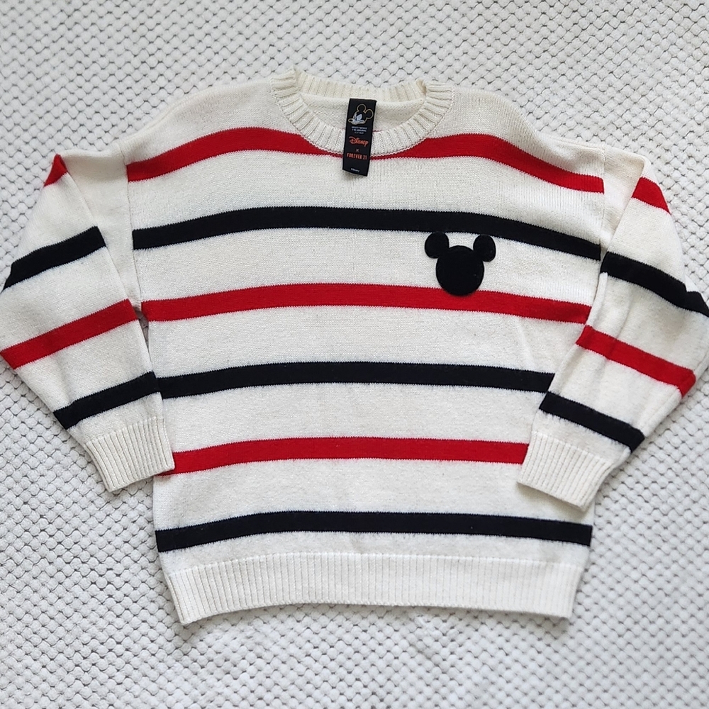 Disney x Forever 21 Mickey Mouse Black and Red Striped Sweater